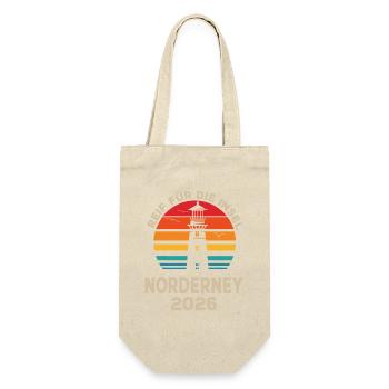Norderney Leuchtturm Retro Sunset 2026 - Geschenkbeutel für Flaschen - Natur - Vorne