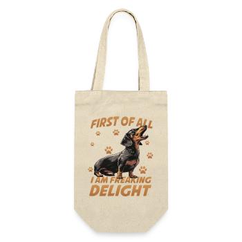  Wursthund Dackel Kurzhaardackel Dachshund Teckle - Geschenkbeutel für Flaschen - Natur - Vorne