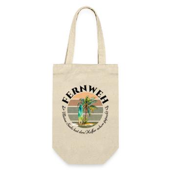 FERNWEH T-Shirt Palme Surfboard - Koffer gepackt - Geschenkbeutel für Flaschen - Natur - Vorne