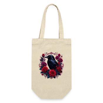 Rabe im Rosenkranz - Geschenkbeutel für Flaschen - Natur - Vorne