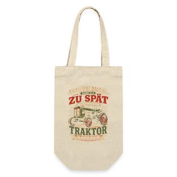 Spät dran Traktor Spruch - Geschenkbeutel für Flaschen - Natur - Vorne