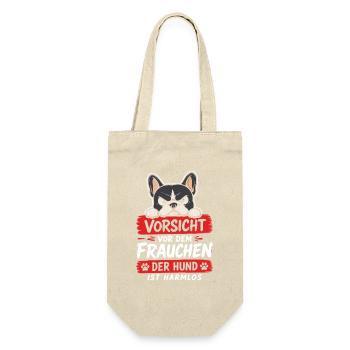 Vorsicht Hund Harmlos-Witz - Geschenkbeutel für Flaschen - Natur - Vorne
