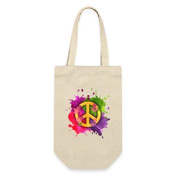 Peace Zeichen Hippie Splash – Flower Power - Geschenkbeutel für Flaschen - Natur - Vorne