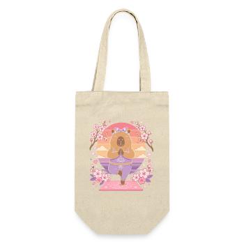 Zen Bär im Sakura Yoga - Geschenkbeutel für Flaschen - Natur - Vorne