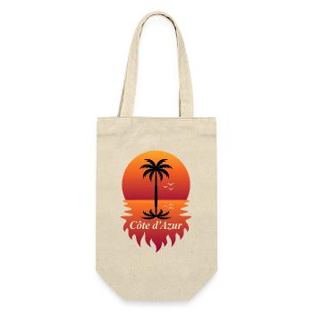 Côte d’Azur Meer Strand mit Palme Sonnenuntergang  - Geschenkbeutel für Flaschen - Natur - Vorne