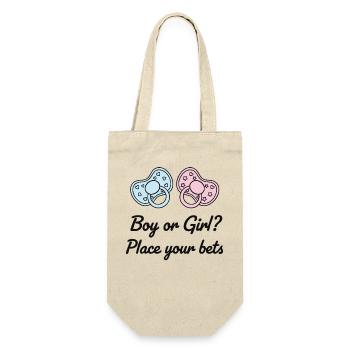 Gender Reveal Boy Or Girl Place Your Bets Baby - Geschenkbeutel für Flaschen - Natur - Vorne