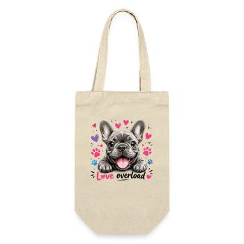  Love Overload Französische Bulldogge Herzchen - Geschenkbeutel für Flaschen - Natur - Vorne