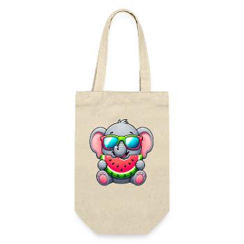 Süßer Elefant mit Wassermelone Cartoon - Geschenkbeutel für Flaschen - Natur - Vorne