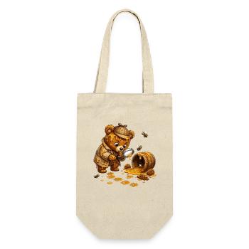 Honigjagd Bär mit Fass - Geschenkbeutel für Flaschen - Natur - Vorne