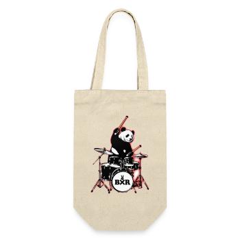 Panda Bär Drummer mit Drumset BXR mit Schlagzeug - Geschenkbeutel für Flaschen - Natur - Vorne
