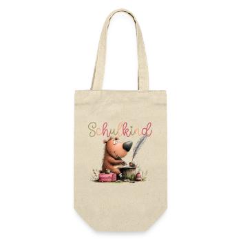 Schulkind Einschulung kleiner Bär - Geschenkbeutel für Flaschen - Natur - Vorne