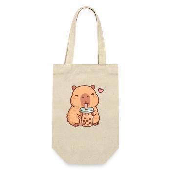 Capybara Kawaii et Bubble Tea Mignon - Geschenkbeutel für Flaschen - Natur - Vorne