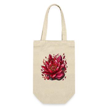 Roter Kristalllotus auf schwarzem Hintergrund - Geschenkbeutel für Flaschen - Natur - Vorne