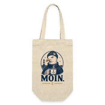 Moin Möwe Kaffee Shirt - Geschenkbeutel für Flaschen - Natur - Vorne