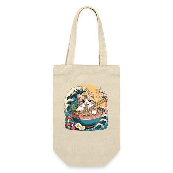 Chat ramen Kawaii mignon dans des vagues de bol de nouilles - Sac à bouteille - nature - Devant