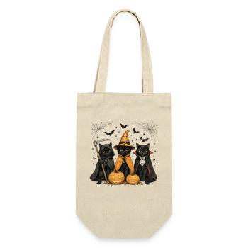 Halloween Katzen als Hexe und Vampir verkleidet. L - Geschenkbeutel für Flaschen - Natur - Vorne