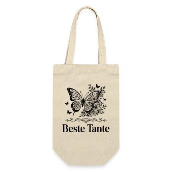 Beste Tante Schmetterling Blumen Geschenkidee - Geschenkbeutel für Flaschen - Natur - Vorne