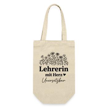 Lehrerin mit Herz unersetzbar Blumen Geschenk Schu - Geschenkbeutel für Flaschen - Natur - Vorne