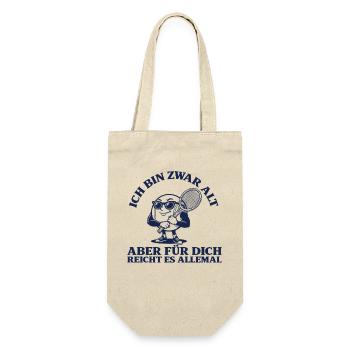 Tennis Bin zwar alt Lustiger Retro Tennisspieler - Geschenkbeutel für Flaschen - Natur - Vorne