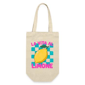La Vita al Limone – Zitrus Retro Motiv - Geschenkbeutel für Flaschen - Natur - Vorne