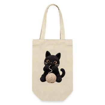 Gehäkelte schwarze Katze Häkel Katze Kätzchenknöpfe - Geschenkbeutel für Flaschen - Natur - Vorne