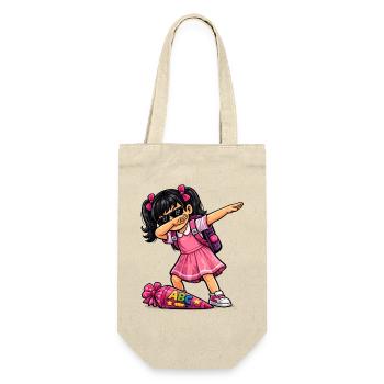 Dabbing ABC-Schützin schwarze Haare - Geschenkbeutel für Flaschen - Natur - Vorne