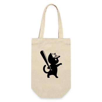 Minimalistische Katzen-Baseballspieler Silhouette - Geschenkbeutel für Flaschen - Natur - Vorne