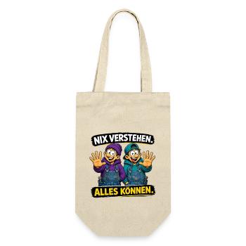 Nix verstehen. Alles können. – Lustiger Handwerker - Geschenkbeutel für Flaschen - Natur - Vorne