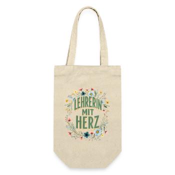 Lehrerin mit Herz! - Geschenkbeutel für Flaschen - Natur - Vorne