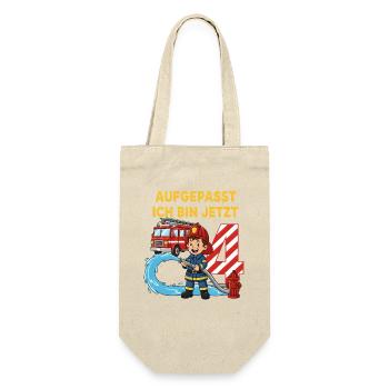 Aufgepasst Ich Bin Jetzt 4 Feuerwehr Geburtstag - Geschenkbeutel für Flaschen - Natur - Vorne