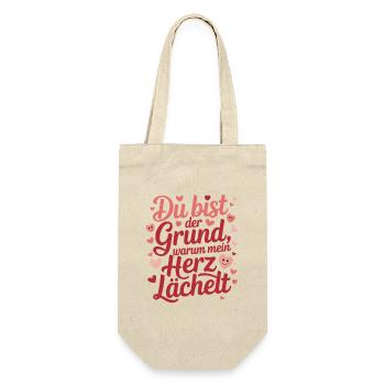  Du Bist Der Grund Warum Mein Herz Lächelt Liebes - Geschenkbeutel für Flaschen - Natur - Vorne