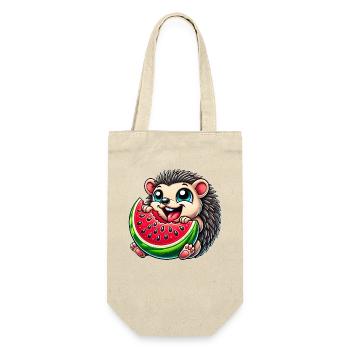 Niedlicher Igel Isst Wassermelone Sommer Fruchtig  - Geschenkbeutel für Flaschen - Natur - Vorne