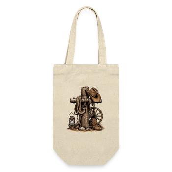 Western Rustic Post, Lasso and Hat - Gift Bag for Bottles - nature - Front