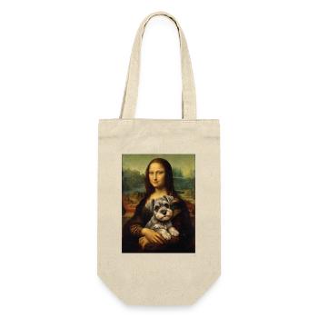 Schnauzer Mona Lisa Kunstparodie Hundeporträt - Geschenkbeutel für Flaschen - Natur - Vorne