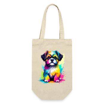 Bunter Shih Tzu Welpe Farbexplosion - Geschenkbeutel für Flaschen - Natur - Vorne