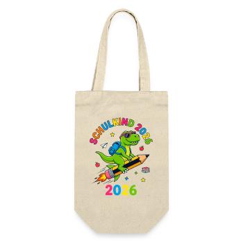 Schulkind 2026 Dino T-Rex Einschulung - Geschenkbeutel für Flaschen - Natur - Vorne