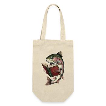 Bücherfisch Vintage Illustration - Geschenkbeutel für Flaschen - Natur - Vorne
