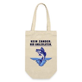 Anglerlatein Spruch – Zander Angler Motiv - Geschenkbeutel für Flaschen - Natur - Vorne