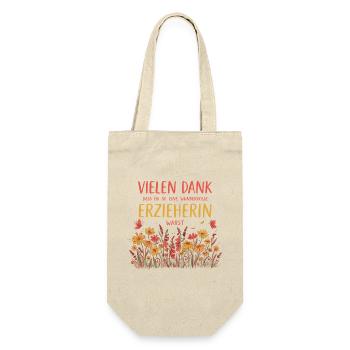 Beste Erzieherin Danke Abschied Kindergarten - Geschenkbeutel für Flaschen - Natur - Vorne