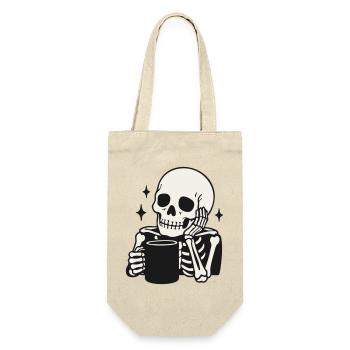 Lustiges Skelett, das Kaffeetasse hält Illustration - Geschenkbeutel für Flaschen - Natur - Vorne