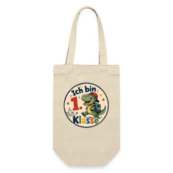 Ich bin 1. Klasse Dino - Geschenkbeutel für Flaschen - Natur - Vorne