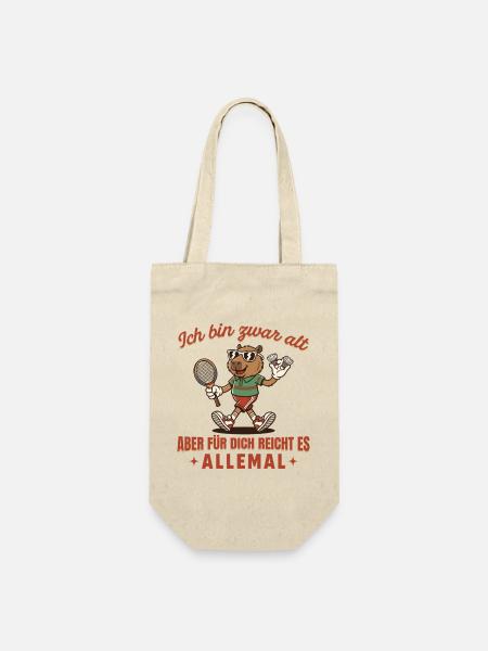 Badminton bin zwar alt Retro Federball - Geschenkbeutel für Flaschen - Natur