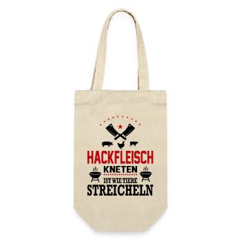 Hackfleisch kneten Tiere streicheln Grillsprüche - Geschenkbeutel für Flaschen - Natur - Vorne