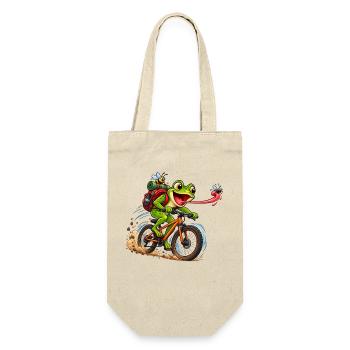 Funny Frog Riding Bicycle Cartoon - Geschenkbeutel für Flaschen - Natur - Vorne