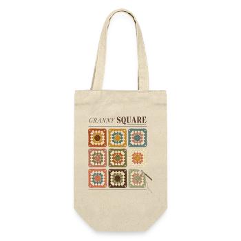 Granny Square Häkelmuster Bunte Wolle - Geschenkbeutel für Flaschen - Natur - Vorne