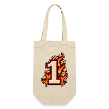 Zahl 1 im Flammen Patch-Look  - Geschenkbeutel für Flaschen - Natur - Vorne