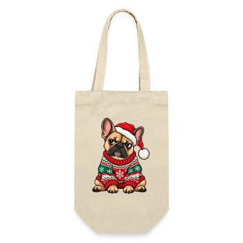 Weihnachten Bulldogge Frenchie Hund Geschenk - Geschenkbeutel für Flaschen - Natur - Vorne