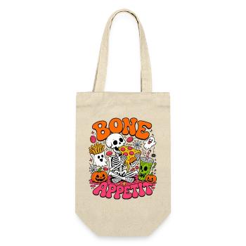 Bone Appetit lustiges Halloween-Skelett isst Pizza - Geschenkbeutel für Flaschen - Natur - Vorne
