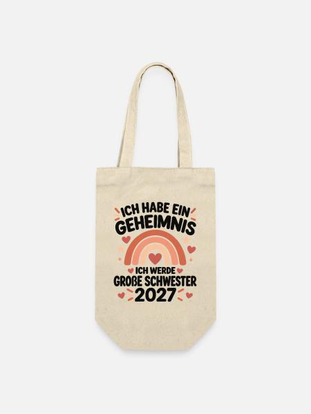 Ich werde große Schwester 2027 – Babyankündigung - Geschenkbeutel für Flaschen - Natur