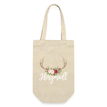 Herzmadl Hirsch Geweih Tracht Alpen Geschenk - Geschenkbeutel für Flaschen - Natur - Vorne